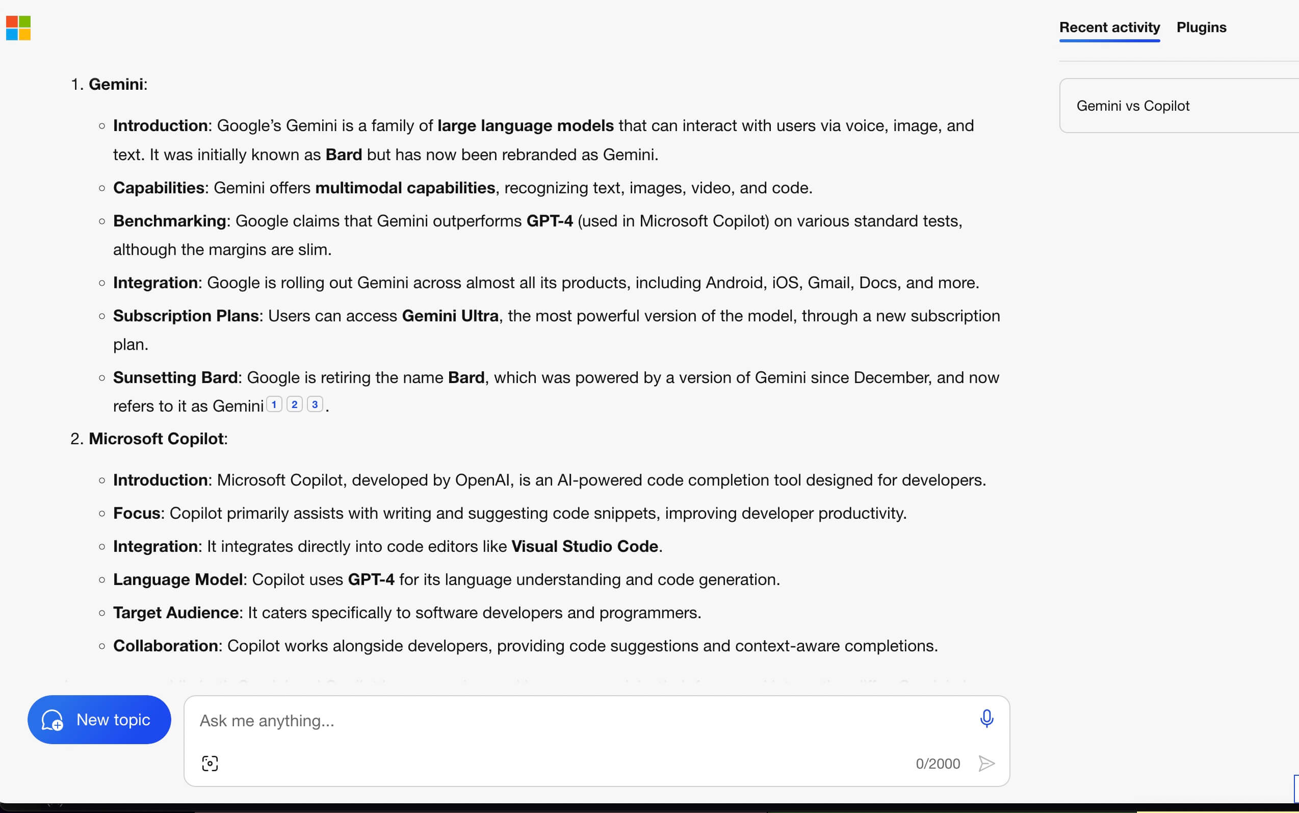 Google Gemini vs Microsoft Copilot - Copilot answer